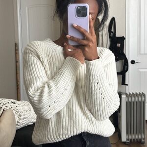Everlane Cream Ribbed Knit Sweater